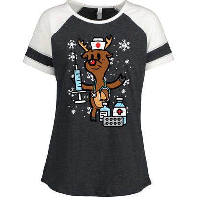 Christmas Nurse Reindeer Funny Xmas Nursing Scrub Top Women Enza Ladies Jersey Colorblock Tee