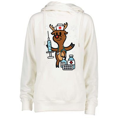 Christmas Nurse Reindeer Funny Xmas Nursing Scrub Top Women Womens Funnel Neck Pullover Hood