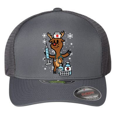 Christmas Nurse Reindeer Funny Xmas Nursing Scrub Top Women Flexfit Unipanel Trucker Cap