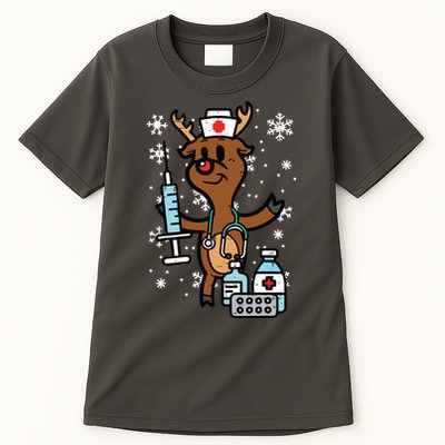 Christmas Nurse Reindeer Funny Xmas Nursing Scrub Top Women Tall T-Shirt