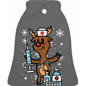 Christmas Nurse Reindeer Funny Xmas Nursing Scrub Top Women Ceramic Bell Ornament