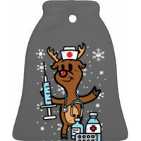 Christmas Nurse Reindeer Funny Xmas Nursing Scrub Top Women Ceramic Bell Ornament