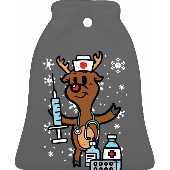 Christmas Nurse Reindeer Funny Xmas Nursing Scrub Top Women Ceramic Bell Ornament