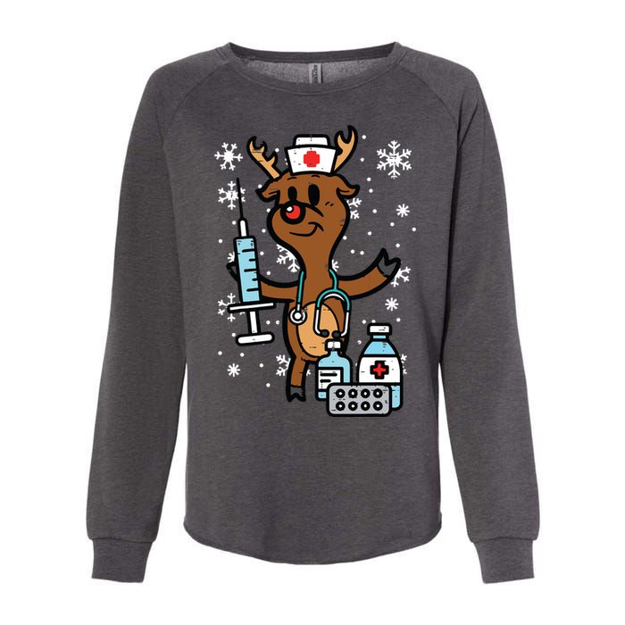 Christmas Nurse Reindeer Funny Xmas Nursing Scrub Top Women Womens California Wash Sweatshirt