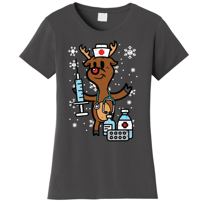 Christmas Nurse Reindeer Funny Xmas Nursing Scrub Top Women Women's T-Shirt