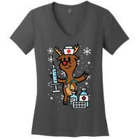 Christmas Nurse Reindeer Funny Xmas Nursing Scrub Top Women Women's V-Neck T-Shirt