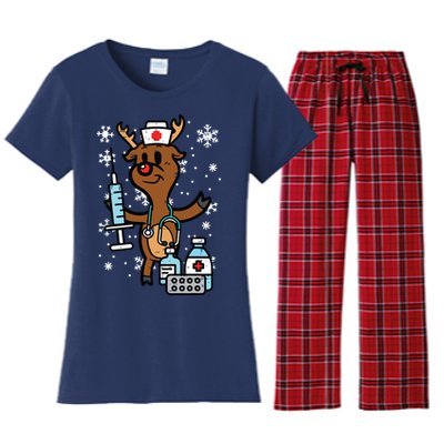 Christmas Nurse Reindeer Funny Xmas Nursing Scrub Top Women Women's Flannel Pajama Set