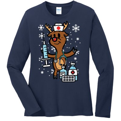 Christmas Nurse Reindeer Funny Xmas Nursing Scrub Top Women Ladies Long Sleeve Shirt