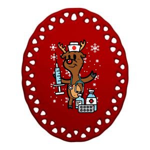 Christmas Nurse Reindeer Funny Xmas Nursing Scrub Top Women Ceramic Oval Ornament