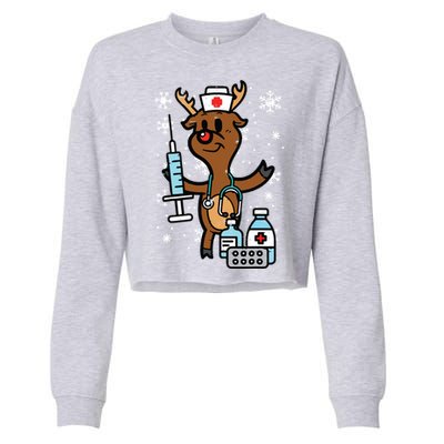 Christmas Nurse Reindeer Funny Xmas Nursing Scrub Top Women Cropped Pullover Crew