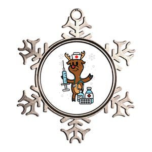 Christmas Nurse Reindeer Funny Xmas Nursing Scrub Top Women Metallic Star Ornament