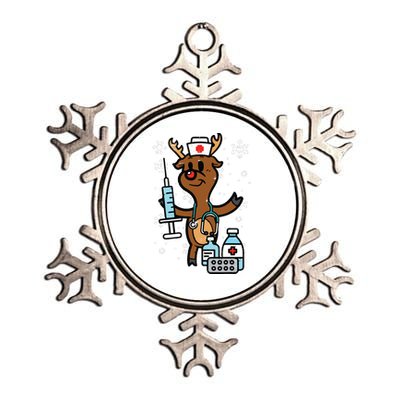 Christmas Nurse Reindeer Funny Xmas Nursing Scrub Top Women Metallic Star Ornament