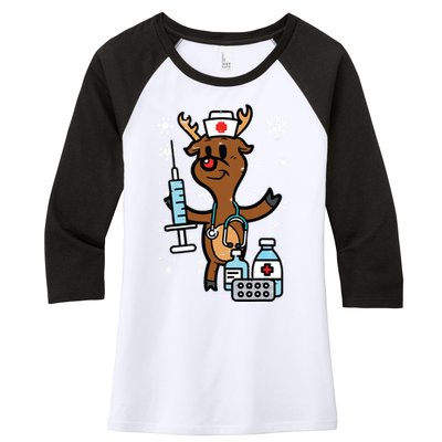 Christmas Nurse Reindeer Funny Xmas Nursing Scrub Top Women Women's Tri-Blend 3/4-Sleeve Raglan Shirt