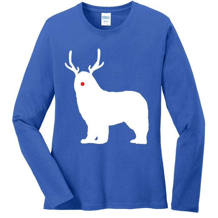 Christmas Newfoundland Reindeer Newfie Dog Gift Ladies Long Sleeve Shirt