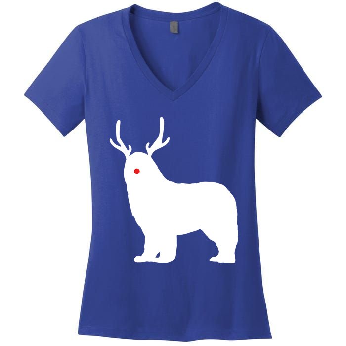 Christmas Newfoundland Reindeer Newfie Dog Gift Women's V-Neck T-Shirt