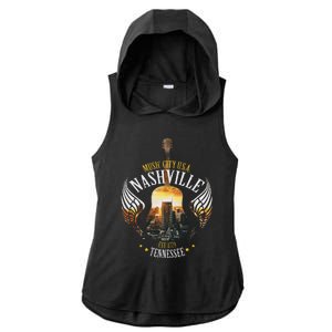 Country Nashville Retro Graphic Guitar Ladies PosiCharge Tri-Blend Wicking Draft Hoodie Tank