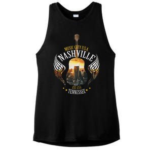 Country Nashville Retro Graphic Guitar Ladies PosiCharge Tri-Blend Wicking Tank