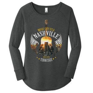 Country Nashville Retro Graphic Guitar Women's Perfect Tri Tunic Long Sleeve Shirt