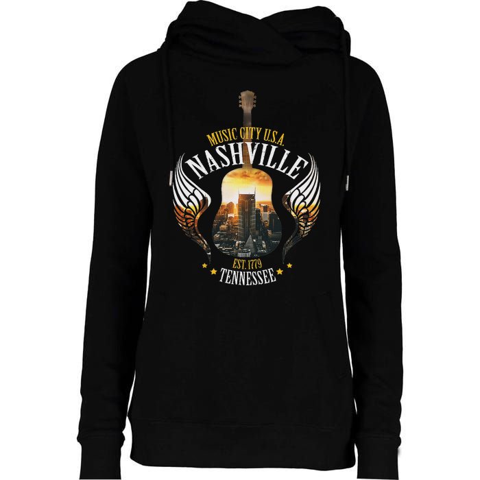 Country Nashville Retro Graphic Guitar Womens Funnel Neck Pullover Hood