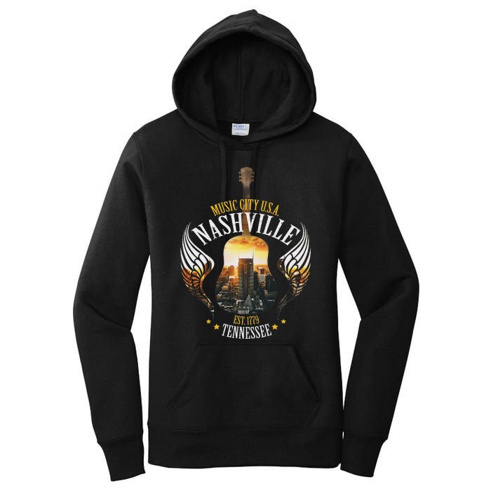 Country Nashville Retro Graphic Guitar Women's Pullover Hoodie