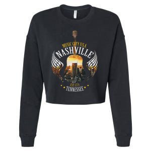 Country Nashville Retro Graphic Guitar Cropped Pullover Crew