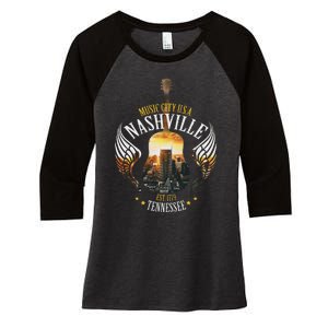 Country Nashville Retro Graphic Guitar Women's Tri-Blend 3/4-Sleeve Raglan Shirt