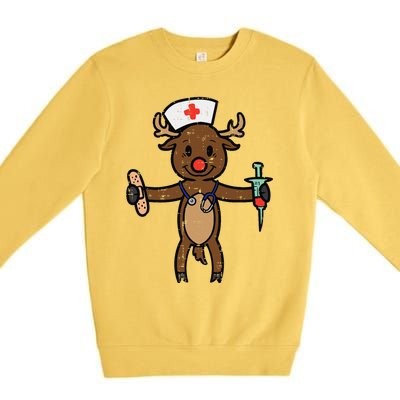 Christmas Nurse Reindeer Funny Xmas Nursing Scrub Top Funny Gift Premium Crewneck Sweatshirt