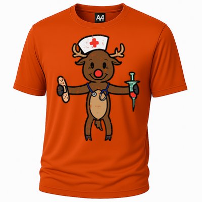 Christmas Nurse Reindeer Funny Xmas Nursing Scrub Top Funny Gift Cooling Performance Crew T-Shirt