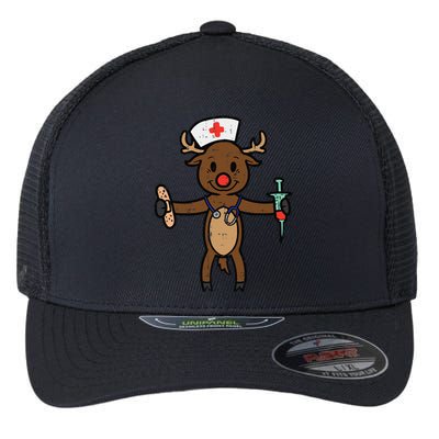 Christmas Nurse Reindeer Funny Xmas Nursing Scrub Top Funny Gift Flexfit Unipanel Trucker Cap