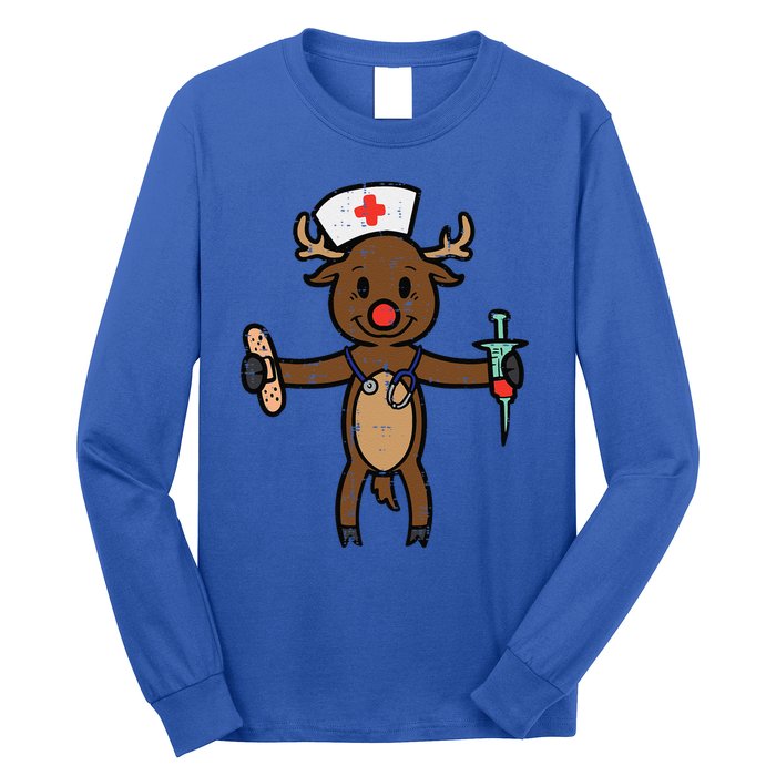 Christmas Nurse Reindeer Funny Xmas Nursing Scrub Top Funny Gift Long Sleeve Shirt