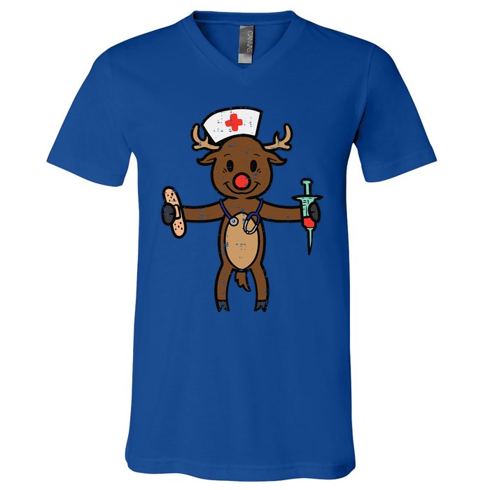 Christmas Nurse Reindeer Funny Xmas Nursing Scrub Top Funny Gift V-Neck T-Shirt