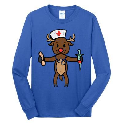 Christmas Nurse Reindeer Funny Xmas Nursing Scrub Top Funny Gift Tall Long Sleeve T-Shirt