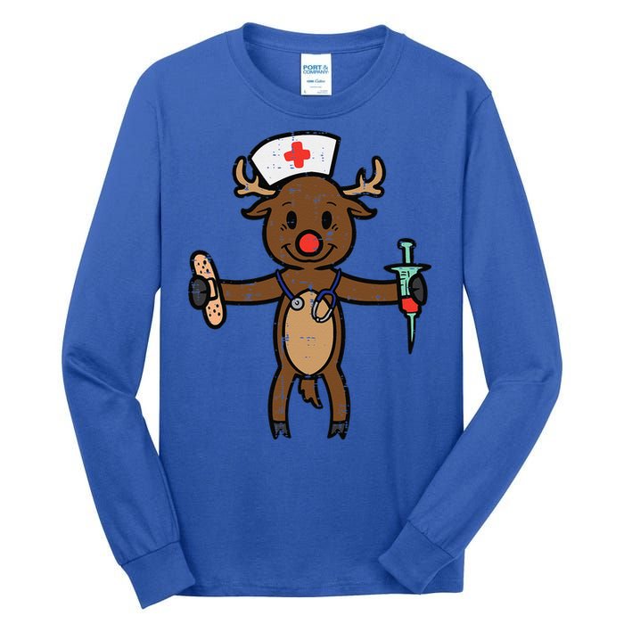 Christmas Nurse Reindeer Funny Xmas Nursing Scrub Top Funny Gift Tall Long Sleeve T-Shirt