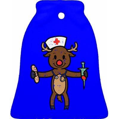 Christmas Nurse Reindeer Funny Xmas Nursing Scrub Top Funny Gift Ceramic Bell Ornament