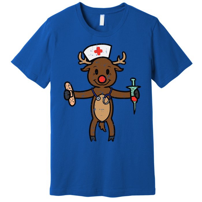 Christmas Nurse Reindeer Funny Xmas Nursing Scrub Top Funny Gift Premium T-Shirt