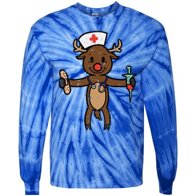 Christmas Nurse Reindeer Funny Xmas Nursing Scrub Top Funny Gift Tie-Dye Long Sleeve Shirt