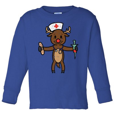 Christmas Nurse Reindeer Funny Xmas Nursing Scrub Top Funny Gift Toddler Long Sleeve Shirt