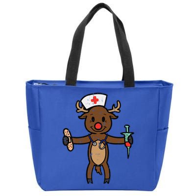 Christmas Nurse Reindeer Funny Xmas Nursing Scrub Top Funny Gift Zip Tote Bag