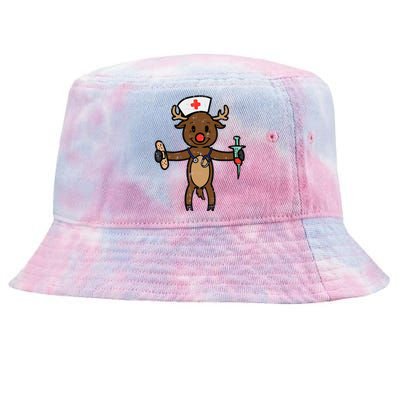 Christmas Nurse Reindeer Funny Xmas Nursing Scrub Top Funny Gift Tie-Dyed Bucket Hat