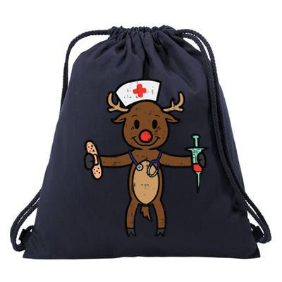 Christmas Nurse Reindeer Funny Xmas Nursing Scrub Top Funny Gift Drawstring Bag