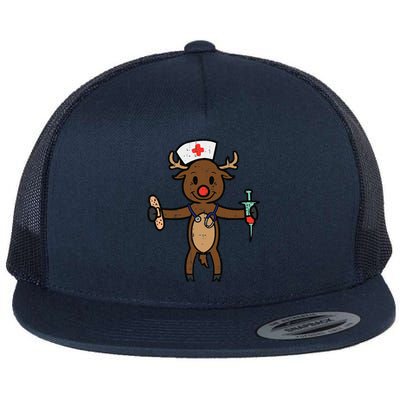 Christmas Nurse Reindeer Funny Xmas Nursing Scrub Top Funny Gift Flat Bill Trucker Hat