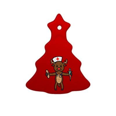 Christmas Nurse Reindeer Funny Xmas Nursing Scrub Top Funny Gift Ceramic Tree Ornament