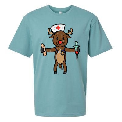 Christmas Nurse Reindeer Funny Xmas Nursing Scrub Top Funny Gift Sueded Cloud Jersey T-Shirt