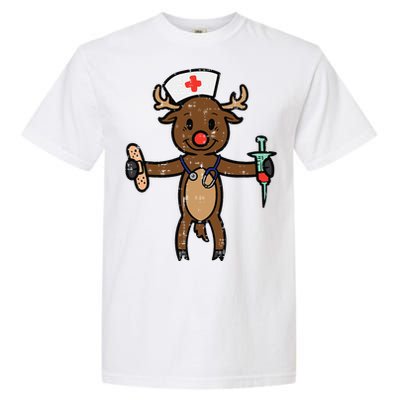 Christmas Nurse Reindeer Funny Xmas Nursing Scrub Top Funny Gift Garment-Dyed Heavyweight T-Shirt