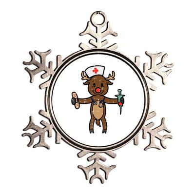 Christmas Nurse Reindeer Funny Xmas Nursing Scrub Top Funny Gift Metallic Star Ornament