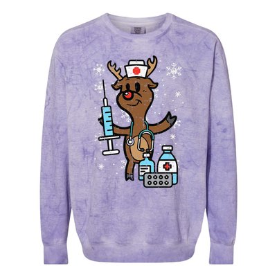 Christmas Nurse Reindeer Funny Xmas Nursing Scrub Top Funny Colorblast Crewneck Sweatshirt