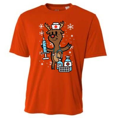 Christmas Nurse Reindeer Funny Xmas Nursing Scrub Top Funny Cooling Performance Crew T-Shirt