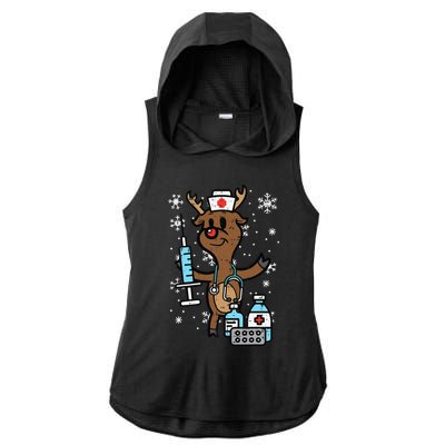 Christmas Nurse Reindeer Funny Xmas Nursing Scrub Top Funny Ladies PosiCharge Tri-Blend Wicking Draft Hoodie Tank