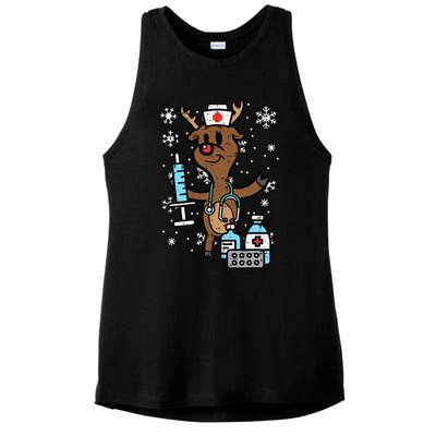 Christmas Nurse Reindeer Funny Xmas Nursing Scrub Top Funny Ladies PosiCharge Tri-Blend Wicking Tank