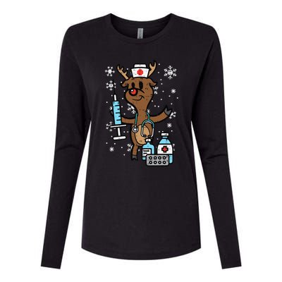 Christmas Nurse Reindeer Funny Xmas Nursing Scrub Top Funny Womens Cotton Relaxed Long Sleeve T-Shirt